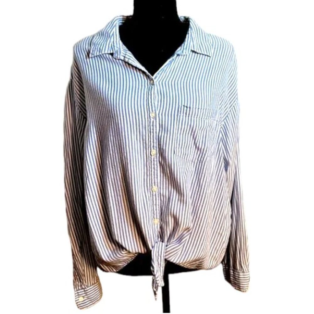 Old Navy Blue Striped Women’s Tie Hem Shirt Size XL